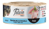 Yesilova Felicia tahılsız 85 gr ton balıklı tavuklu kıyılmış kedi yaş maması 24 adet